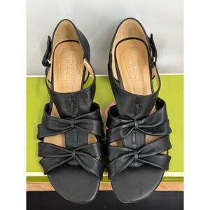 Naturalizer Joslin Black Leather Knotted Bow Low Wedge Sandals Womens‎ 7.5M